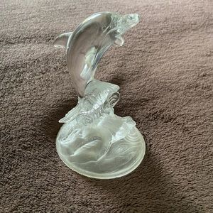 Genuine lead crystal dolphin on the wave statue